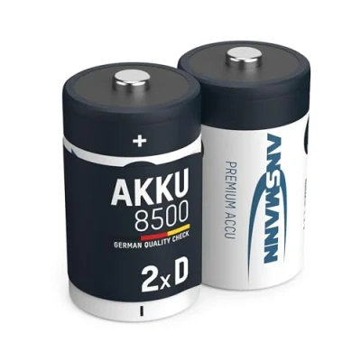 Abbildung von ANSMANN Mono D Akkus Typ 8500 1,2 Volt (2 Stück) Batterien wiederaufladbar, mit äußerst geringer Selbstentladung/Einsatz in Garagentüröffner, Waage, Uhr, Digitalkamera
