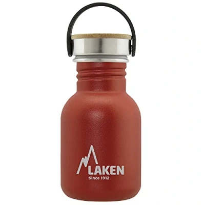 Abbildung von Laken Basic Edelstahlflasche, Trinkflasche Weite Öffnung mit Edelstah Schraubverschluss Bambo, BPA frei 0,35L, Rot