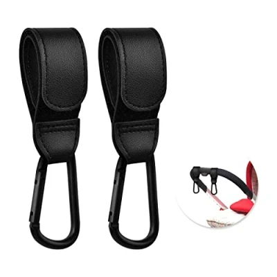 Abbildung von Pinsheng 2 Stück Kinderwagen Haken Clips, Leder karabiner für Taschenhalter Wickeltaschen EinkaufsTaschen Windel Taschen und Handtaschen