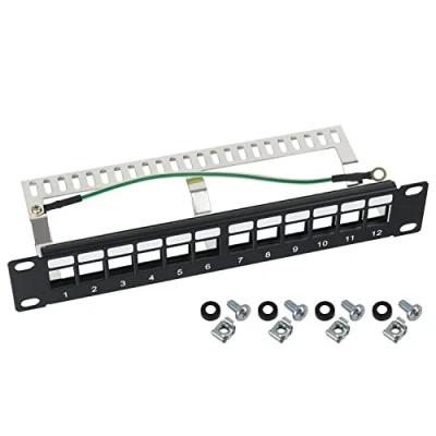 Abbildung von HMF 63346 02 STP Keystone Patchpanel für Serverschrank 10 Zoll 1 HE 12 Ports RJ45 Geschirmt Schwarz