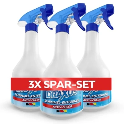 Abbildung von DRAXUS Profi Schimmelentferner mit innovativem Hafteffekt I Extra starkes Schimmelspray für Wand, Bad, Silikonfugen &amp; mehr Entfernt Schimmel hocheffektiv (Aktiv Chlor) (3x Spar Set)