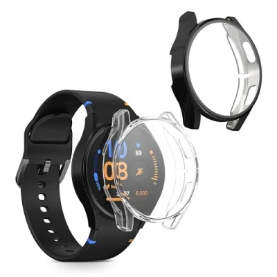 Abbildung von kwmobile 2X Schutzhülle kompatibel mit Samsung Galaxy Watch FE 40mm Hülle Fullbody Cover Set aus Silikon Transparent Schwarz