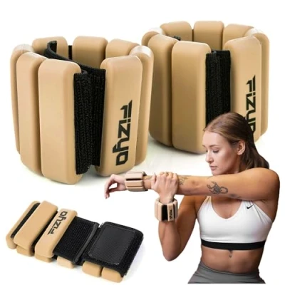 Abbildung von Fizyo Verstellbare Handgelenkgewichte Set mit 2 Stück Langlebiges tragbares Handgelenk und Knöchelgewichte für Yoga, Tanz, Barre, Pilates, Cardio, Aerobic, Walkingn (Beige, 900g)