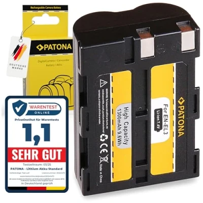 Abbildung von PATONA Akku Ersatz für Nikon EN EL3, EL3a, ENEL3, 1300mAh 7.4V Li Ion, Kompatibel mit D70, D70s, D50, D100 Überladungs und Kurzschlussschutz