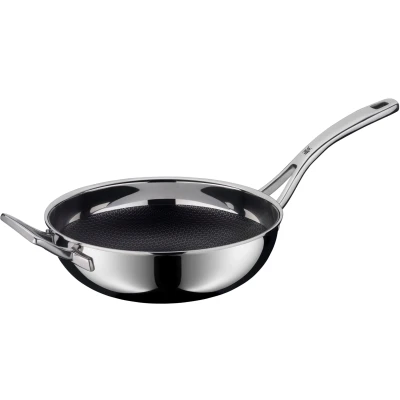 Abbildung von WMF Profi Resist Wokpfanne 28 cm, Wok Induktion, Mehrschichtmaterial vollbeschichtet, Wabenstruktur, Edelstahlgriff, backofenfest