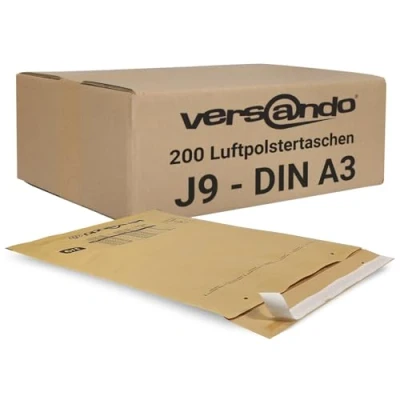 Abbildung von versando 200x I9/J9 Luftpolsterumschläge Innenmaß 300 x 445 mm Außenmaß 320 455 braun/goldgelb für DIN A3