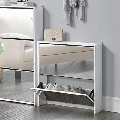 Abbildung von en.casa Schuhschrank »Vogar« mit 2 verspiegelten Türen 67x63x17 cm Weiß