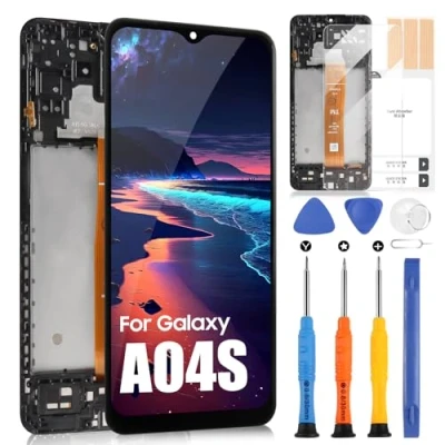 Abbildung von Display für Samsung Galaxy A04s SM A047F LCD Bildschirm Touchscreen A047M A047F/DS A047F/DSN Digitalisierer Glas Sensor Montage mit Rahmen (Schwarz)