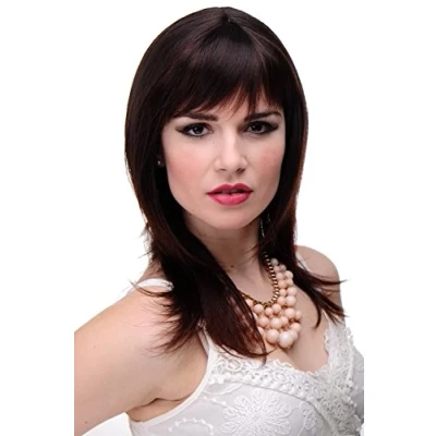 Abbildung von WIG ME UP Schulterlange Damen Perücke Braun Schwarzbraun Mahagonibraun Mix glatte Haare mit Pony ca. 50 cm 3003 2T33