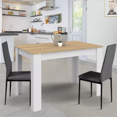Abbildung von IDMarket Rechteckiger Esstisch Rozy 4 Personen, weiß, Platte in Buche Optik, 110 cm
