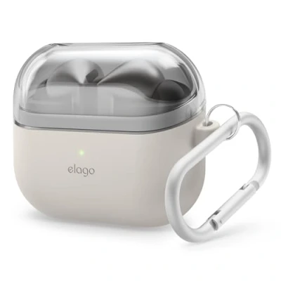 Abbildung von elago Kompatibel mit Samsung Galaxy Buds 3 hülle &amp; Pro hülle, Duo Karabiner, Premium Silikon + TPU Drahtloses Laden, Kopfhörer Zubehör, für Männer, Frauen (Taupe)