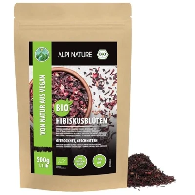 Abbildung von Bio Hibiskusblüten geschnitten (500g), getrocknet, Hibiskus aus kontrolliert biologischem Anbau, Hibiskusblütentee 100% natürlich, ohne Zusätze, Hibiskustee