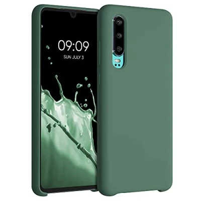 Abbildung von kwmobile Hülle kompatibel mit Huawei P30 Silikon Handy Case Handyhülle weiche Oberfläche kabelloses Laden Tannengrün