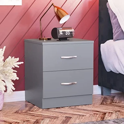 Abbildung von Vida Designs Riano Nachttisch mit 2 Schubladen, Holzwerkstoff, Grau, H 47 x W 40 D 36 cm Aprox