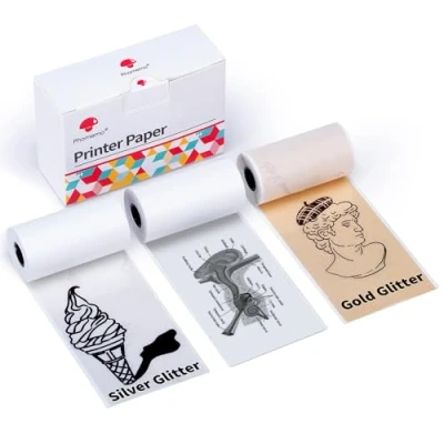 Abbildung von Phomemo M02/M02Pro/M02S/M03/M03AS/M04S/M04AS Mini Aufkleber Drucker Papier, Transparent/Silber Glitter/Golden Glitter Pocket Pinter Papier Selbstklebendes 3 Rollen