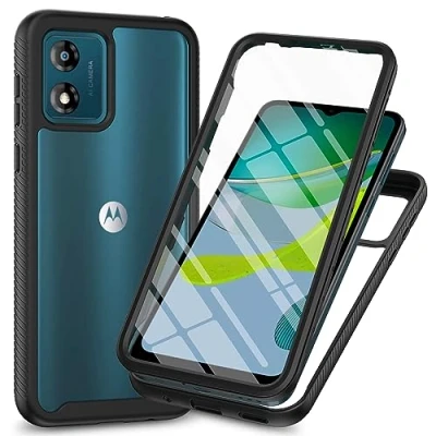 Abbildung von XINNI Hülle für Motorola Moto E13, 360 Grad Stoßfeste Schutzhülle mit Integriertem Bildschirmschutz, Robuster Bumper Outdoor Full Body Case, Schwarz
