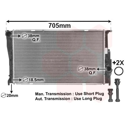 Abbildung von VAN WEZEL 06002293 Kühler, Motorkühlung Aluminium 600 345 30 *** IR PLUS mit Zubehör Adapter Kühlrippen gelötet BMW: 3 Limousine, Touring