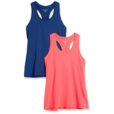 Abbildung von Amazon Essentials Damen Tech Stretch Racerback Tanktop (Erhältlich In Übergröße), 2er Pack, Blau/Korallenrosa, S