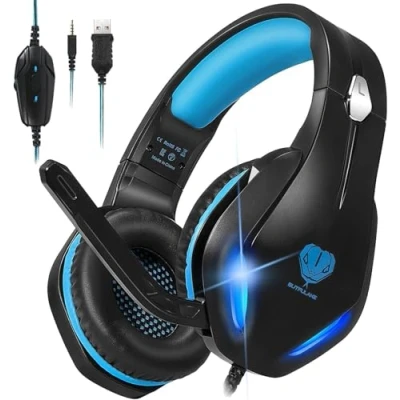 Abbildung von Stynice Gaming Headset mit Mikrofon für Xbox One / PS4 PS5 PC/Nintendo Switch Stereo Surround Kopfhörer Kabel und LED Noise Cancelling Gamer Headphones