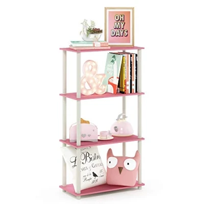 Abbildung von Furinno Turn N Tube 4 Stufe Mehrzweck Regal, Weiß / Rosa, 59.9 (Breite) x 109.9 (Höhe) 29.7 (Tiefe) cm