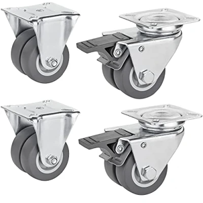 Abbildung von SO TECH® Schwerlastrolle Transportrolle Ø 50 mm mit Anschraubplatte 60x60 mm, Möbelrolle 2x Bremse und Bockrolle 4er Set