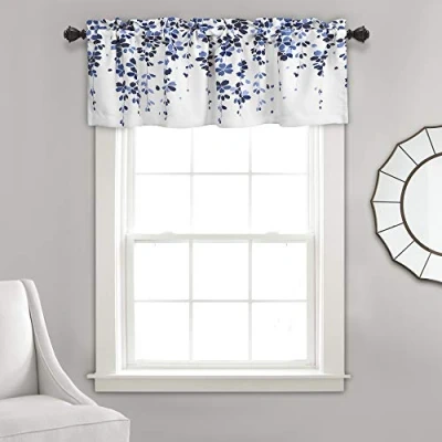 Abbildung von Lush Decor Weeping Flowers Navy and Blue Valance Curtain for Windows,