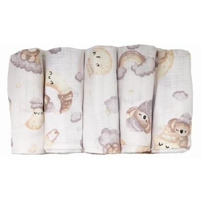 Abbildung von FENSILO Baby Mulltücher Spucktücher Mullwindeln 5er Pack 70x80 cm für und NeugeboreneMusselintücher Jungen MädchenSpucktücher aus BaumwolleAbwischen10021