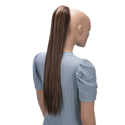 Abbildung von CAISHA 65cm Haarteil Mit Kordelverschluss Langhaar Zopf Pferdeschwanz Haarverlängerung Glatt Braun Strähnen PH630