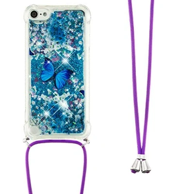 Abbildung von Handykette Handyhülle für iPod Touch 5/6 / 7 Hülle,Glitzer Quicksand kreatives Fließende Flüssigkeit schwimmt Silikon Case mit Umhängeband Handykordel Band Kette 5,YB GS Die