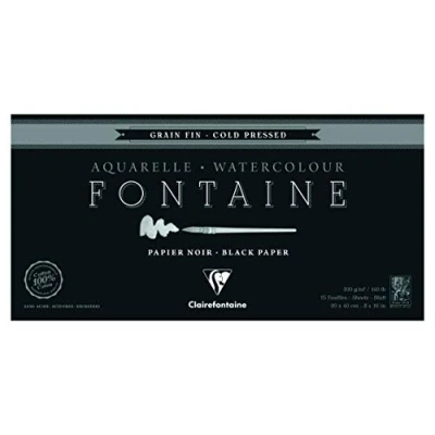 Abbildung von Clairefontaine 975304C Malblock Fontaine verleimt mit 20 Blatt, feine Körnung 20x40 cm 300g, Schwarz