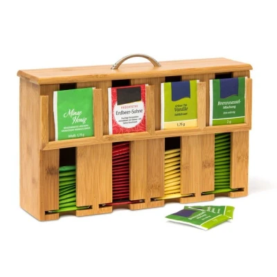 Abbildung von relaxdays Teebox Teebeutelspender Bambus mit 4 Fächern,