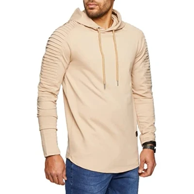 Abbildung von Leif Nelson Herren Kapuzenpullover Slim Fit Baumwolle Anteil Moderner weißer Hoodie Sweatshirt Pulli Langarm schwarzer Pullover Shirt mit Kapuze LN6369 Beige Medium