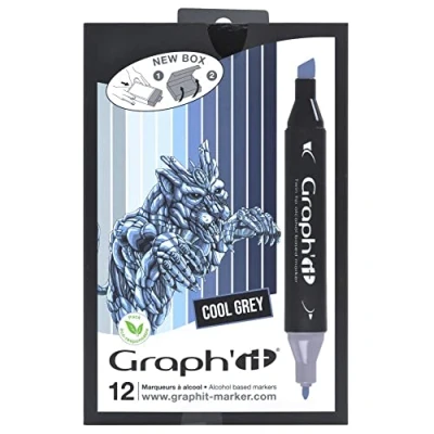 Abbildung von Graph&#039;it Marker auf Alkoholbasis, 12er Set, 2 Spitzen Cool greys colors