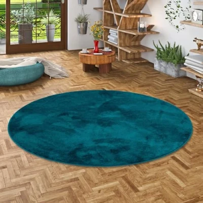 Abbildung von Snapstyle Luxus Super Soft Hochflor Langflor Teppich Deluxe Rund Petrol Flauschig Weich für Wohnzimmer Schlafzimmer Kinderzimmer