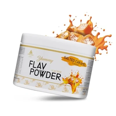 Abbildung von PEAK Yummy Flav Powder 250g Geschmack Salted Caramel I 50 Portionen Geschmackspulver wenig Kalorien Inulin Ballaststoffe mit Laktase zum Kochen Backen vegan low sugar 250 g