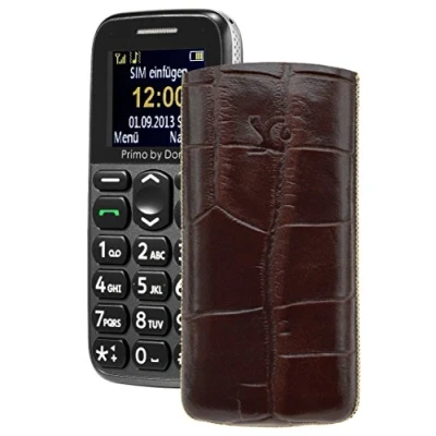 Abbildung von Suncase Primo 215 by Doro/Original Etui Tasche Leder Handytasche Ledertasche Schutzhülle Case Hülle Lasche *mit Rückzugfunktion* Croco braun