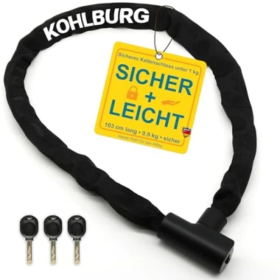 Abbildung von Fahrrad Kettenschloss [103cm lang. 6mm starke Titan Stahl Kette. zuklickbar]