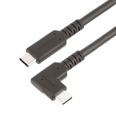 Abbildung von StarTech.com 50 cm USB C Kabel Gewinkelt, 3.2 Gen 2 (10 Gbit/s), auf Datenkabel/Monitor/Docking Station Kabel, 4K DP Alt Mode, Ladekabel 100W PD, 90 Grad Winkelstecker (RUSB31CC50CMBR)