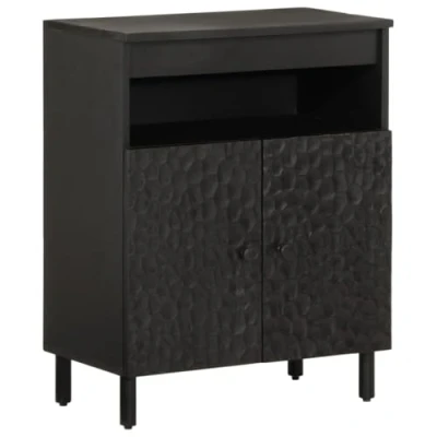 Abbildung von vidaXL Beistellschrank, Sideboard mit Stauraum Eisenbeine, Kommode für Wohnzimmer Schlafzimmer, Anrichte, Modern, Schwarz Massivholz Mango