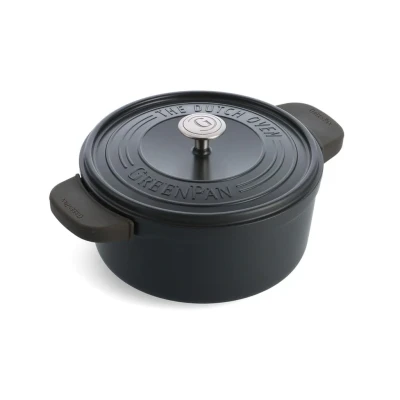 Abbildung von GreenPan Featherweights Gesunde Keramik Antihaft Schmortopf, 22 cm/3 Liter, Gusseisen Schmortopf mit Deckel, PFAS frei, Induktion, Backofenfest, Grau