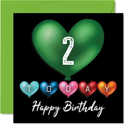 Abbildung von Lustige Geburtstagskarte zum 2. Geburtstag für Jungen und Mädchen Herzballons Happy Birthday Karte Sohn, Tochter, Bruder, Schwester, Enkel, Enkelin, Nichte, Neffe, Cousin, 145 mm x
