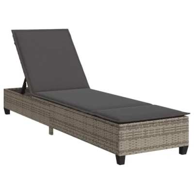 Abbildung von vidaXL Sonnenliege mit Auflagen Grau 55x200x25,5cm Poly Rattan, Gartenliege, Sonnenbett, Chaiselongue, Relaxliege, Tagesbett, Lounge Bett, Gartenbett