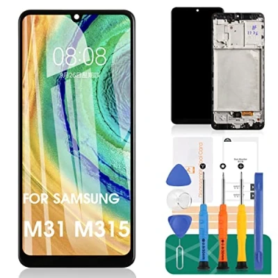 Abbildung von SRJTEK Ersatz LCD Display für Samsung Galaxy M31 M315 M315F, Display, Touch Digitalisierer, Montage SM M315F/DS, Reparaturteil Sets (mit schwarzem Rahmen)