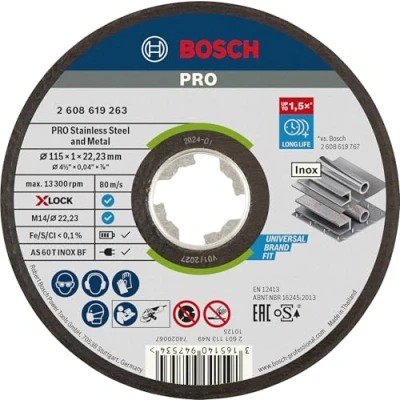 Abbildung von Bosch Professional 1x Gerade Trennscheibe Expert (für Inox und Metall, X LOCK, Ø115 mm, BohrungsØ: 22,23 Dicke:1 mm)
