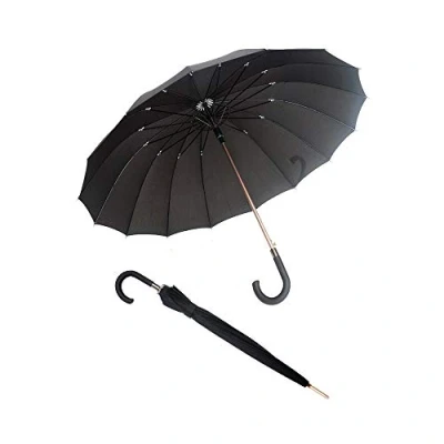 Abbildung von Susino Regenschirm, schwarz, Unisex, für Damen und Herren großer Regenschirm mit 114 cm Durchmesser Automatisches Öffnungssystem 16 Streben aus bruchsicherem Fiberglas