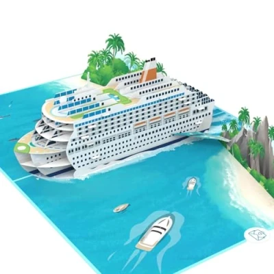 Abbildung von MOKIO® Pop Up Karte Reise Kreuzfahrschiff 3D Grußkarte für eine Kreuzfahrt, Schiffsreise oder Urlaub, Schiff Reisegutschein zum Geburtstag