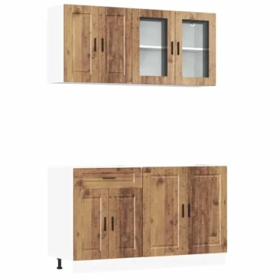 Abbildung von vidaXL 4 TLG. Küchenschrank Set Kalmar Altholz Optik Holzwerkstoff, Küchenzeile Einbauküche, Schrank Set, Unterschrank, Küchenschrank, Hängeschrank