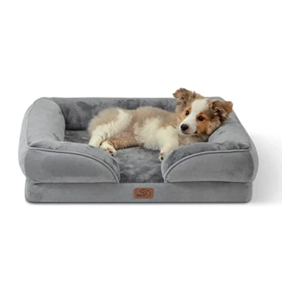 Abbildung von BEDSURE orthopädisches Hundebett Ergonomisches Hundesofa 71x58 cm Hundecouch mit eierförmiger Kistenschaum für kleine Hunde, waschbar rutschfest Hundebetten, grau