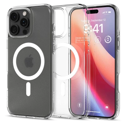 Abbildung von Apple iPhone 16 Pro Max Hülle MagSafe Kunststoff Spigen Hard Case/Backcover Handyhülle Transparent Shockproof/Stoßfest