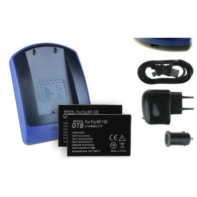 Abbildung von 2 Akkus + Ladegerät (Netz+Kfz+USB) NP 120 für Fuji F10, F11, M603 / Aiptek Medion Rollei Toshiba Pentax.., Siehe Liste!